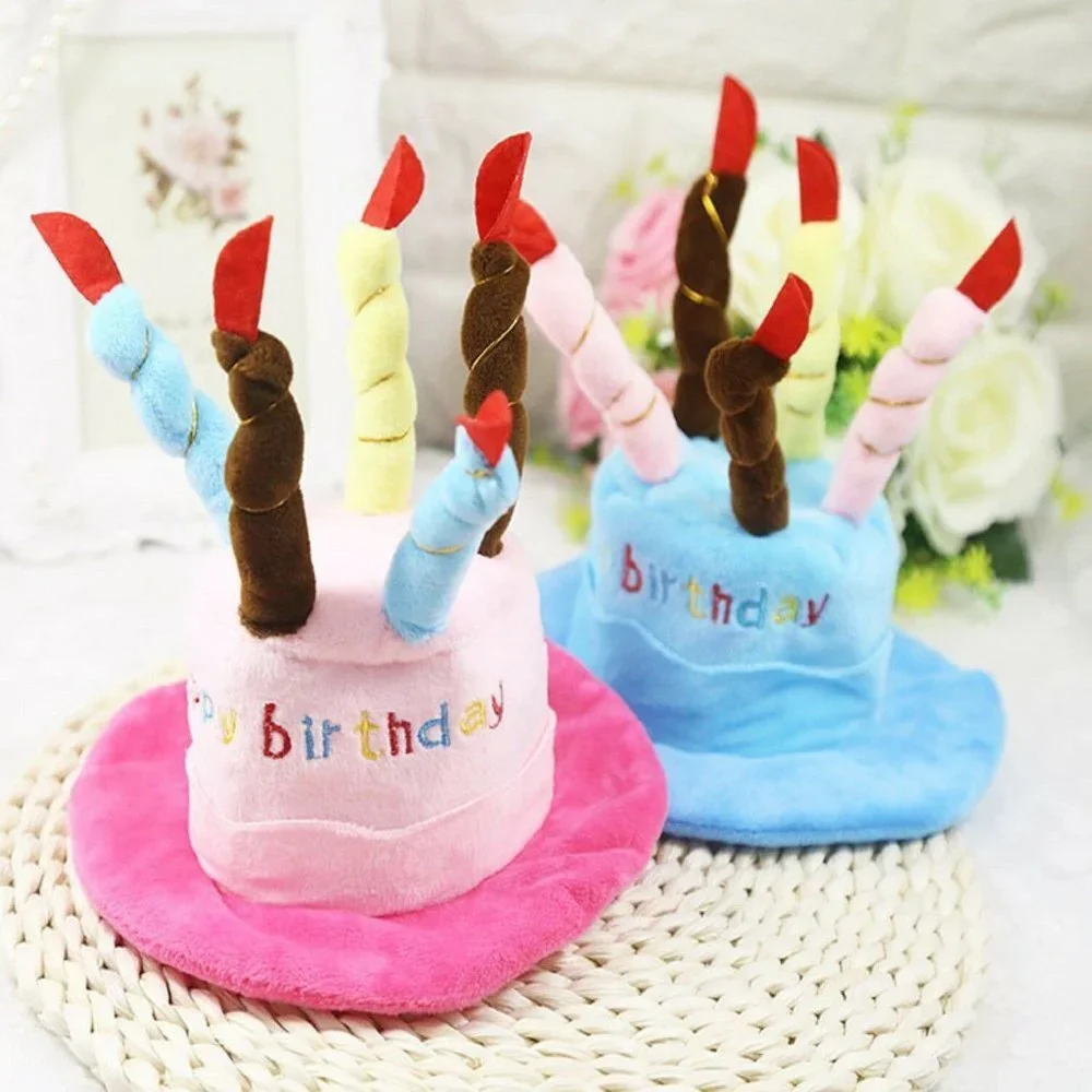Blue Hat Cap Cake Candles Pet Birthday Costume Cosplay Puppy Dog Cat Chr…